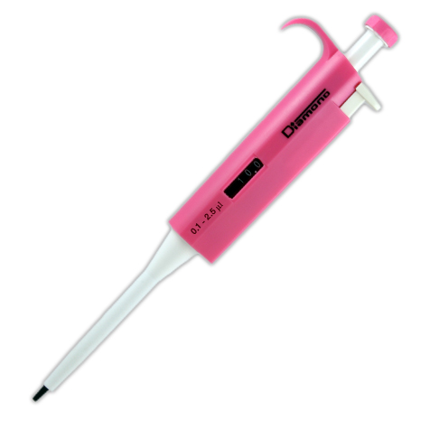 Globe Scientific Pipette, Diamond, Adjustable Volume, 0.1 - 2.5uL, Pink Image